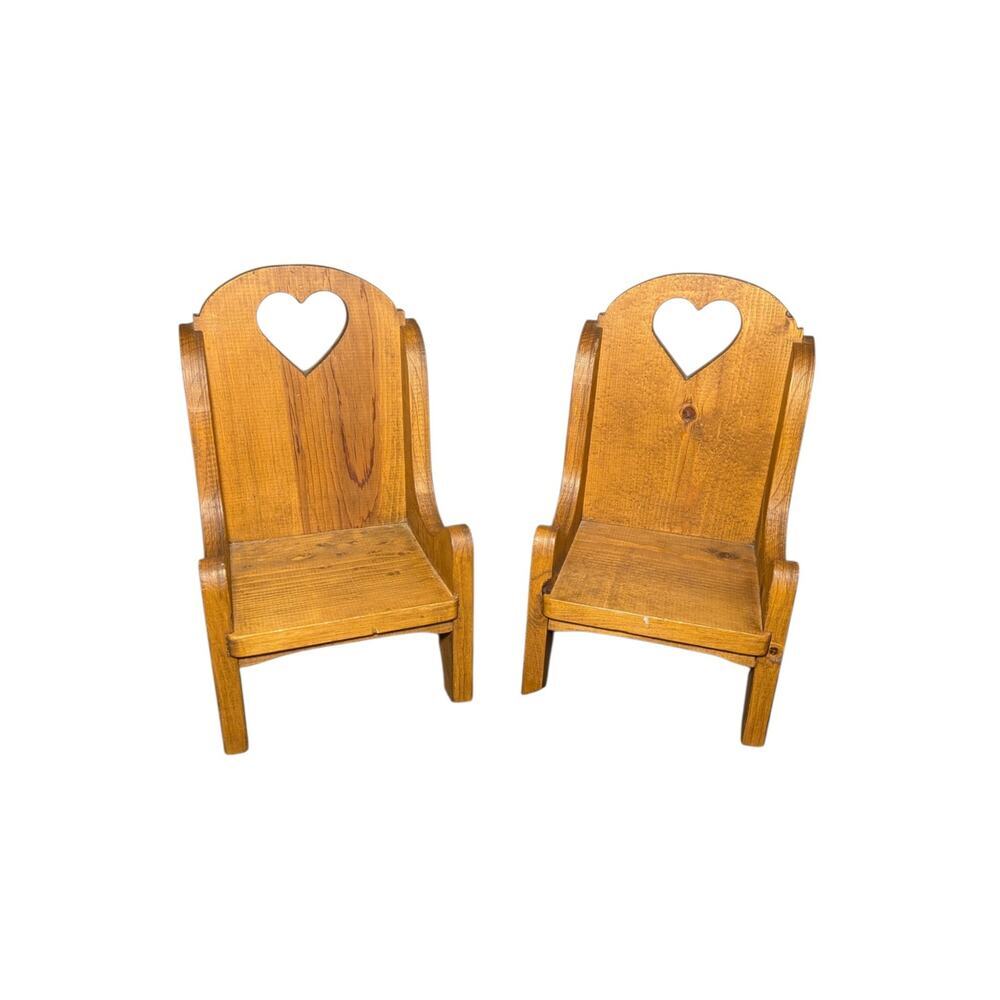 Vintage Country Style Pine Doll Chairs / Bookends with Heart Cutouts - Pair - Picture 12 of 12